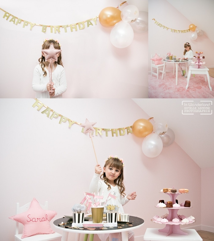 photo anniversaire fille rose et paillettes baguette magique